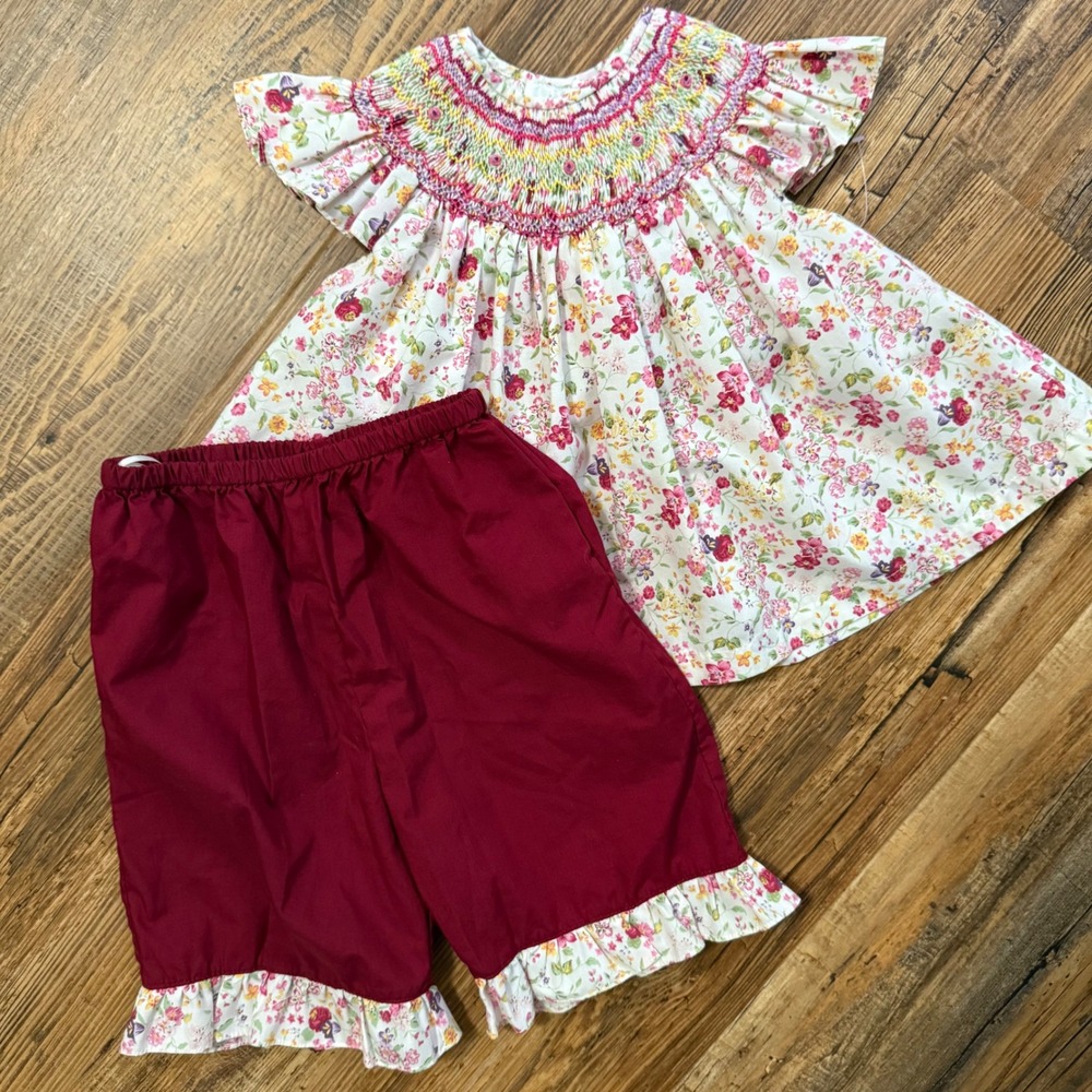 NWOT Rosalina Princess Lib Smocked Bloomer Set Kids 3T Boutique Floral Flutter